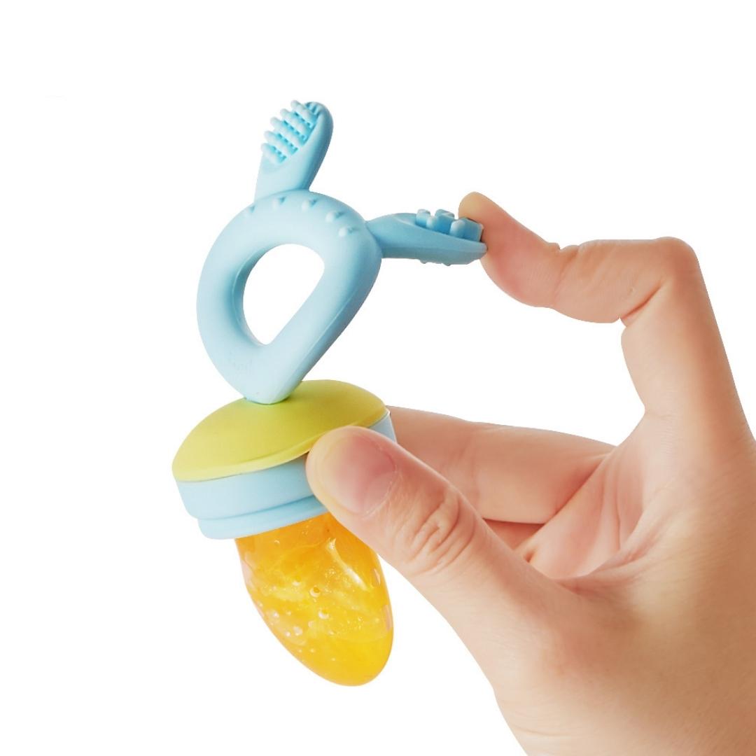 Mordedor de silicona con bolsita para alimentos - Celeste