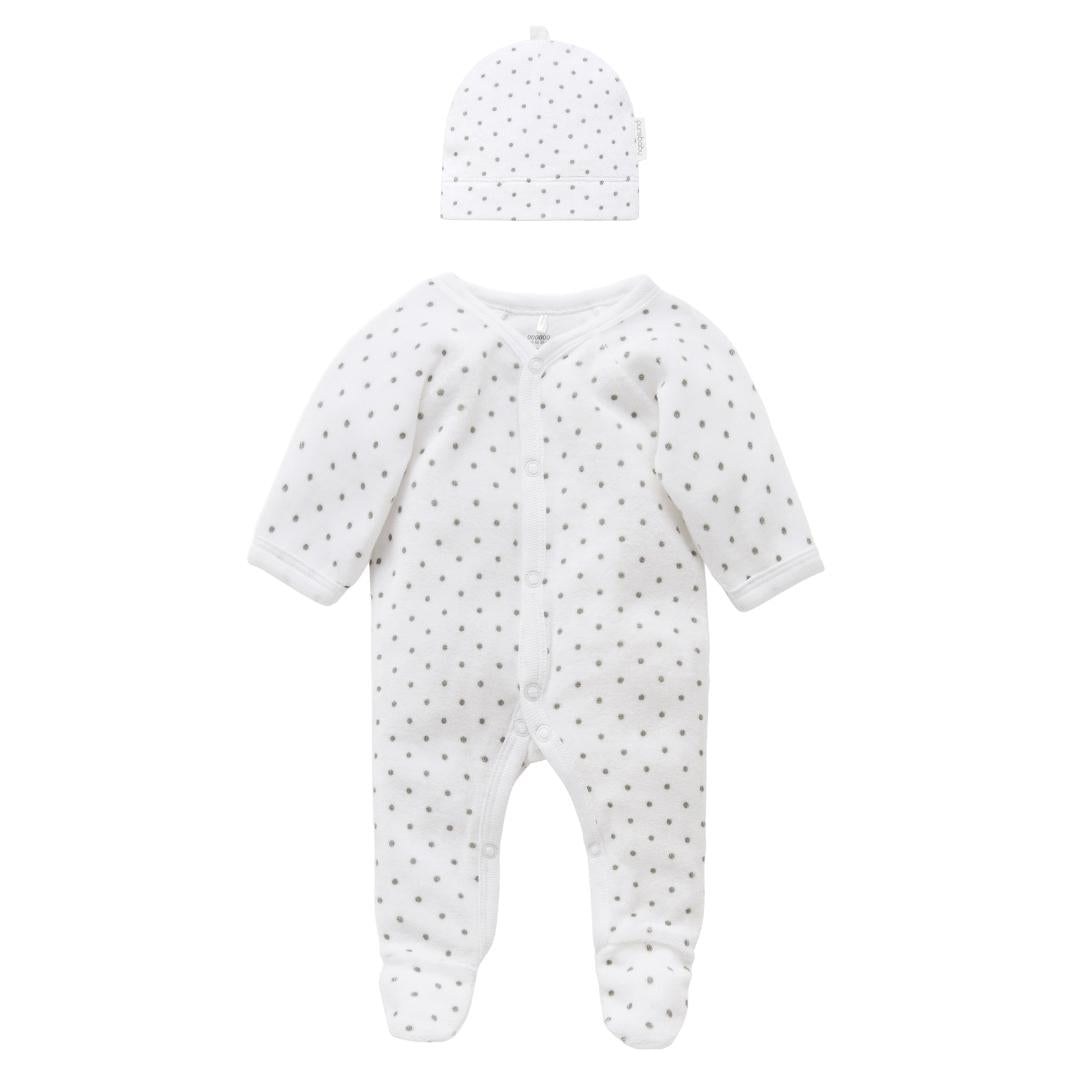 Conjunto Pijama Terciopelo Prematuro con broches Blanco